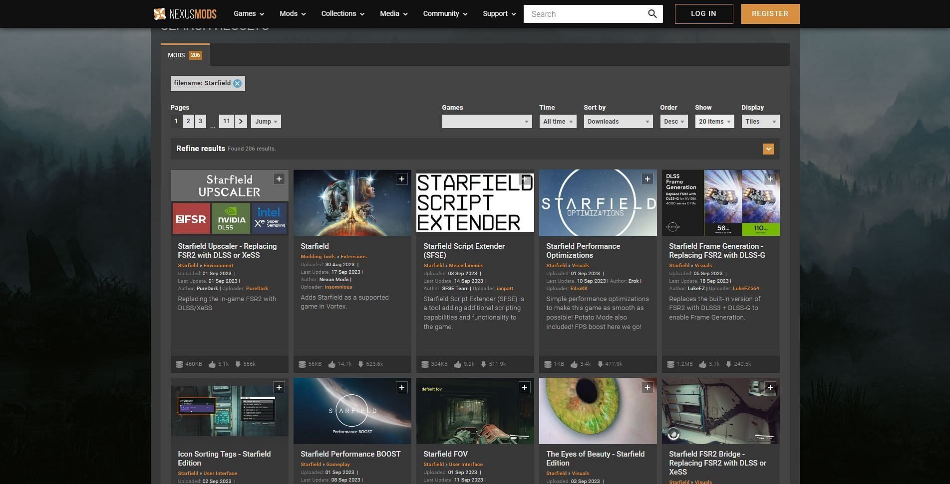 The Nexusmods page for Starfield mods (Image via Nexusmods)